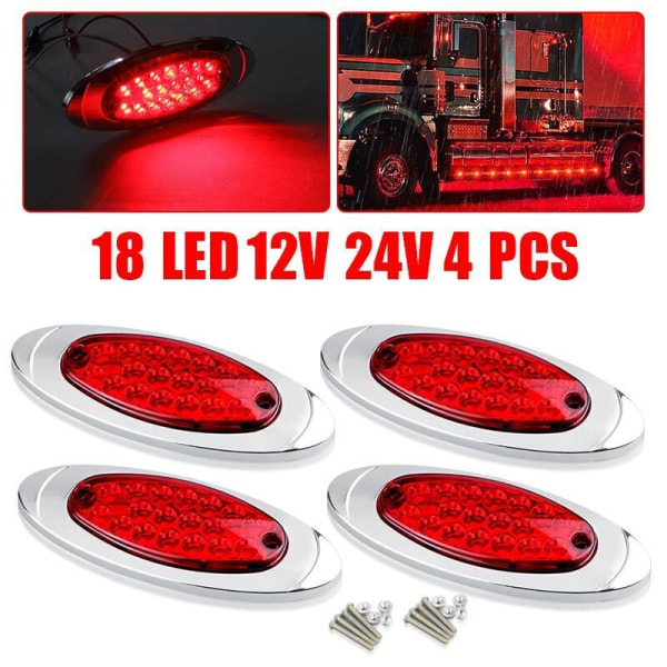 4x röda 18-LED sidomarkeringsljus Truck Trailer RV Clearance