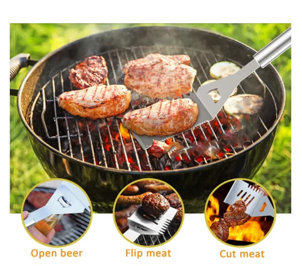 28 deler grilltilbehør i rustfritt stål, grillverktøy i rustfritt stål for menn