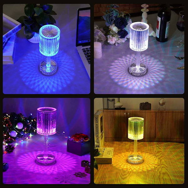 Krystall lampe, 16 farger RGB touch lampe, oppladbar diamant