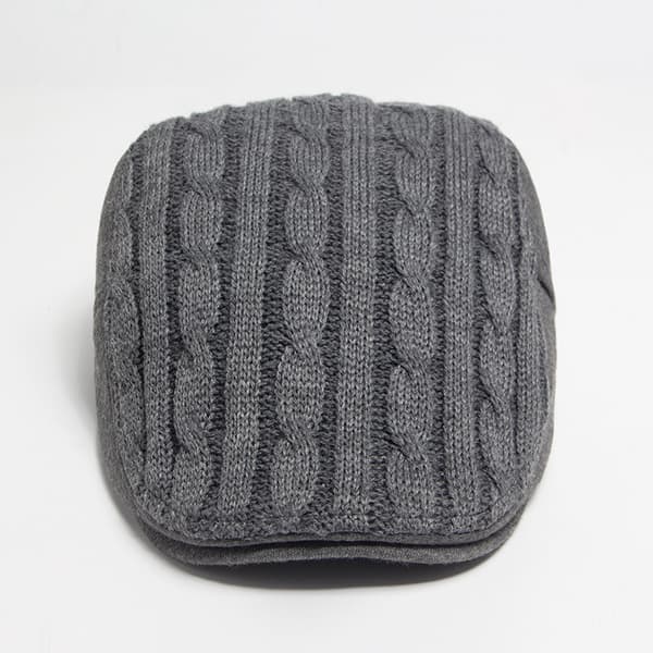 Strikket beret for høst og vinter for middelaldrende og eldre menn, tykk og varm (mørkegrå)