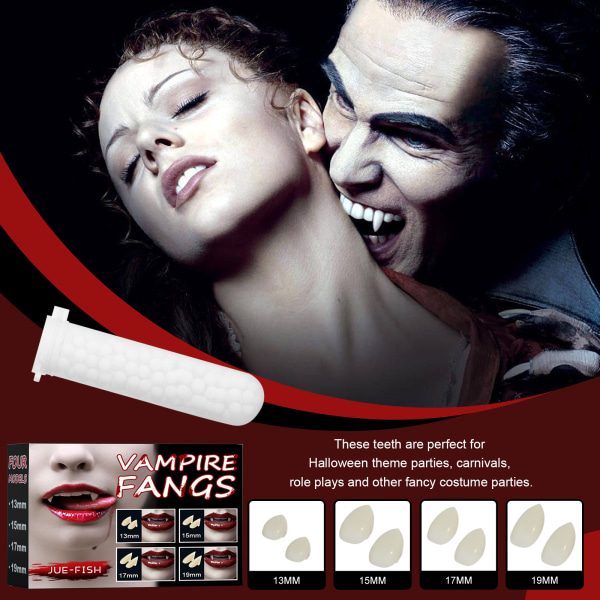 4 størrelser brugerdefinerede hugtænder vampyrtænder falske tandproteser med 1 tube tee