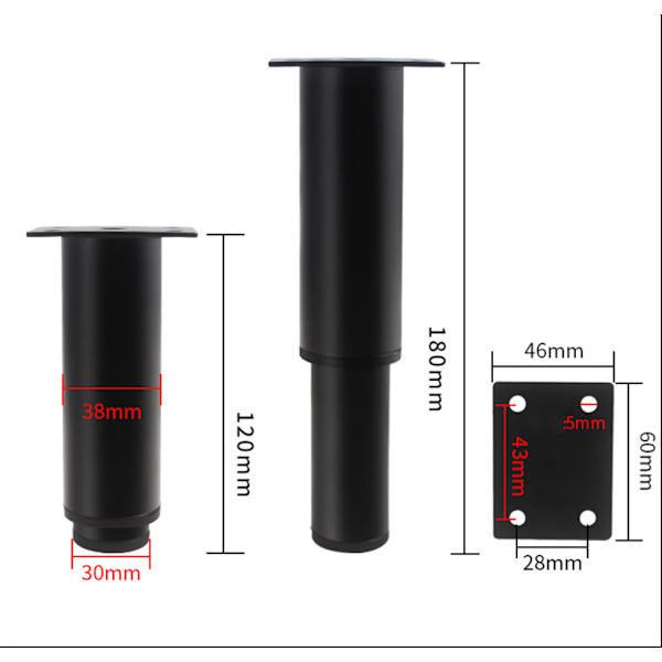 2 stk. justerbare møbelfødder, 12 cm justerbart køkkenben,