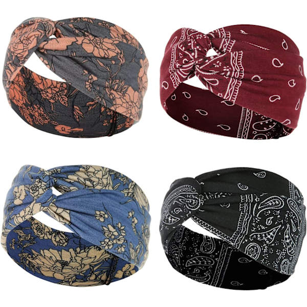 Boho hårhårbånd, elastisk turbanhårbånd knyttet hårbånd