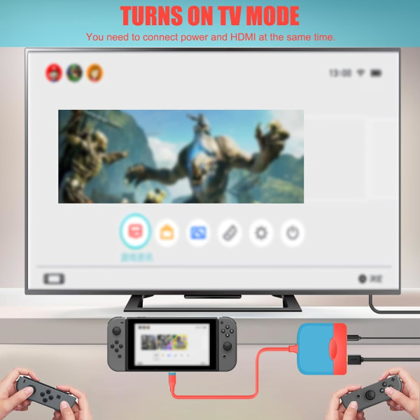 (Blå + Röd) Dock för Nintendo Switch OLED, USB Typ C till HDMI Adapter med 4K HDMI, Switch 3-i-1 USB-C Hub USB 3.0 Typ C Port 100W PD Snabbladdning för Nintendo Switch/Switch OLED