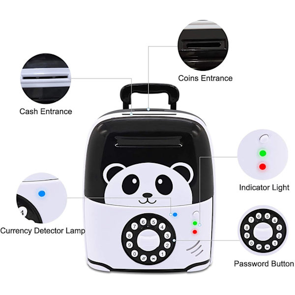 Pengarspargris för barn, pengarskåp som stöder mynt och sedlar, Panda