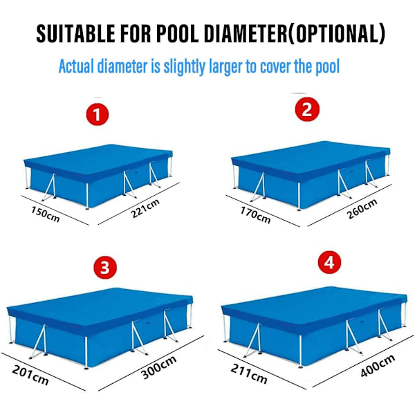 Skyddande överdrag för rektangulära pooler, för ovanjordspooler (260*170CM)