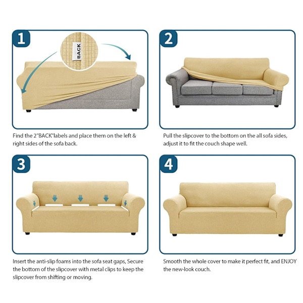 Soffaöverdrag för 3-sits soffa, stretchbar, sofföverdrag, möbelöverdrag (Champagne)