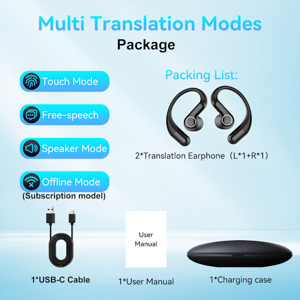 Bluetooth Headset Trådløst Headset Oversættelses Headset (Sort)
