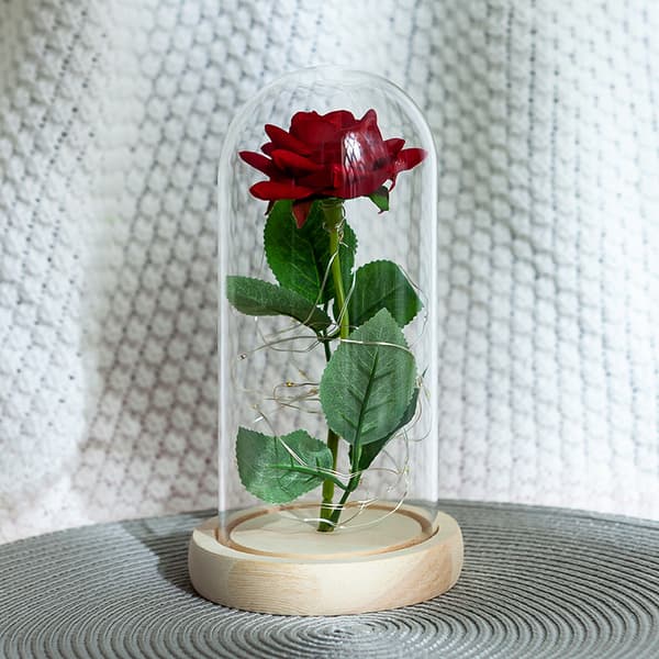 Udødelig blomst glaskuppel simulation guld folie rose led lys