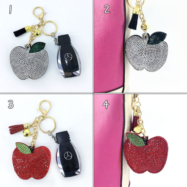 Ett rött äpple nyckelring flicka väska tofs hänge frukt ornament