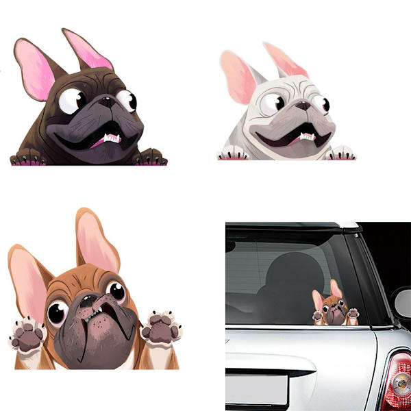 Kolmiosainen hauskojen bulldog-auton tarrojen sarja Ranskan bulldog-auto