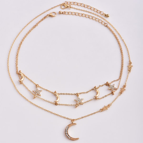 Gold Moon and Stars Halsband för kvinnor Mode Gold Choker N