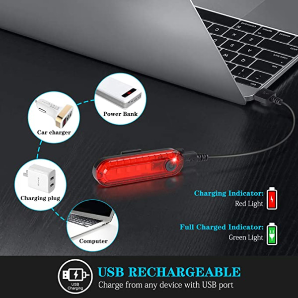 2 pakker LED baglygter til cykler, ultra lyse USB genopladelige