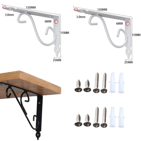 2-delat set (vit, ca 150*115*25mm) fällbart bordsstativ Triangulär konsol, delad hylla, rätvinklig järnram, vägg