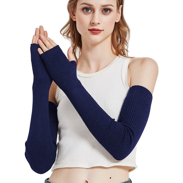 Blue woolen gloves hidden long arm warm gloves for women