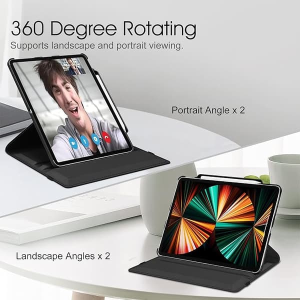 Sort, Etui til iPad Pro 12,9 tommer 2022/2021/2020/2018 (6./5.