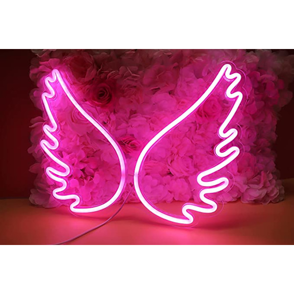 Neon Lys Skilt Pink Farve LED Angel Vinge USB Betjent Nat Lig