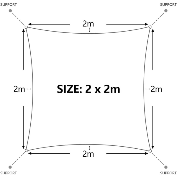 Rektangulært skyggesejl (grå, 2 * 2m), UV-beskyttelse, vandtæt