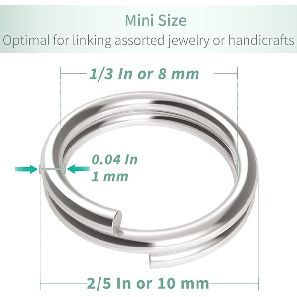 400-pakks nøkkelring 10mm Mini Split Jump Ring med dobbel split