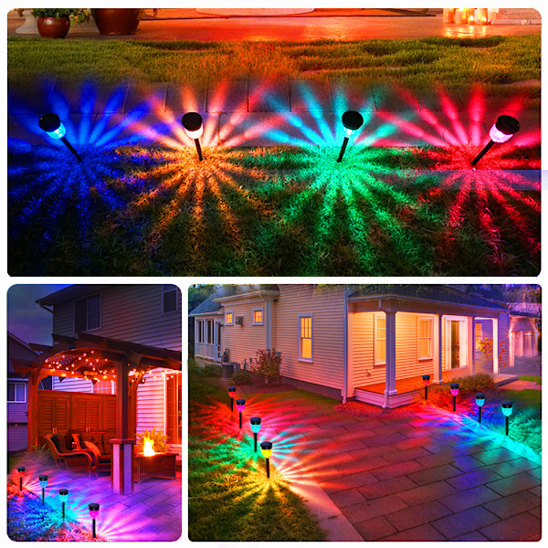Solcellslampor för trädgård utomhus, set med 4 RGB-solcellslampor utomhus,