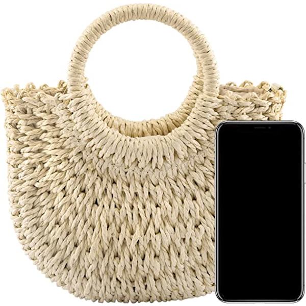 Beige Damväskor Sommar Strand Gräs Väska Liten Crossbody Topphandtag