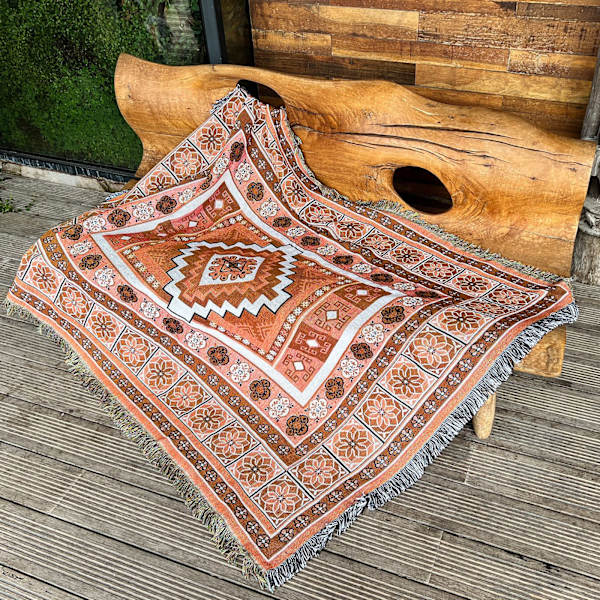 1 st 160x130cm stickad orange pläd filt dekorerad med fransar