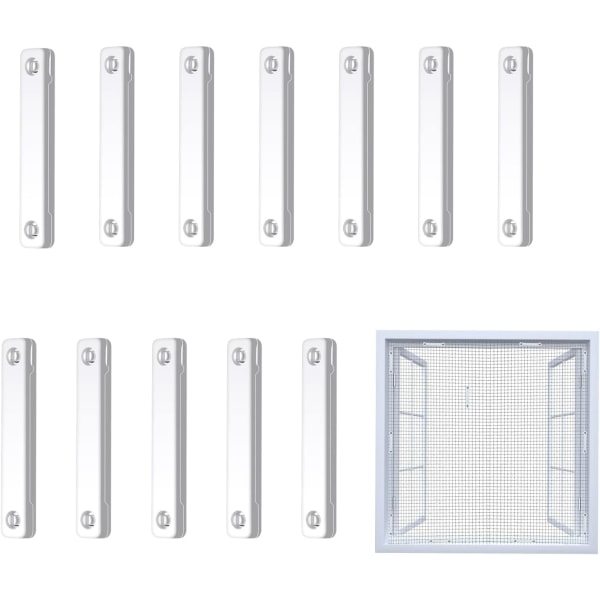 12 delar magnetiska flugnätsklämmor - vit, fönster, hemfönster
