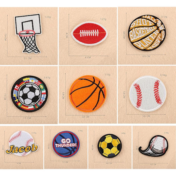 26 sportmärken för barn, basket, tennis, rugby, fotboll,