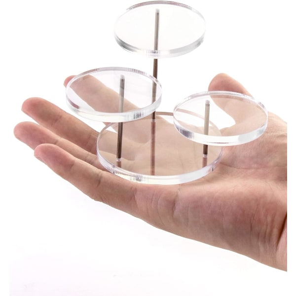 2-delt mini akryl displaystativ, 3-lags transparent rund, egnet for ringer, øreringer, armbånd, mini statuer