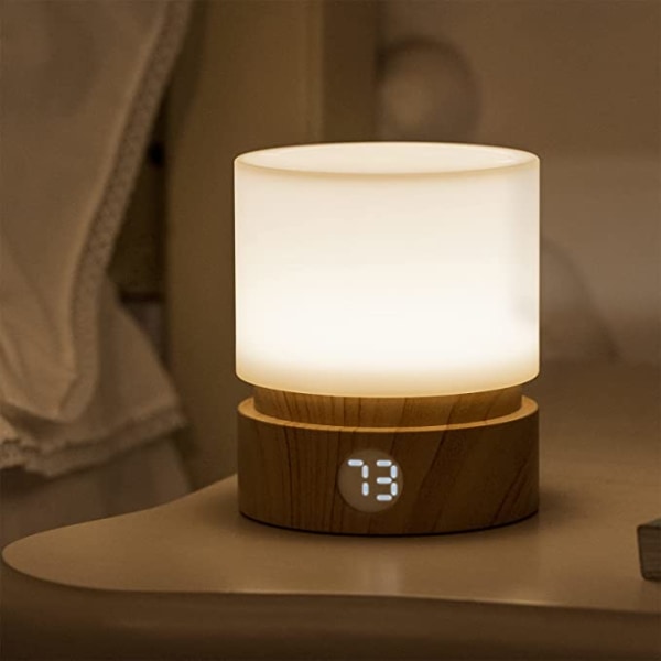 Cylindrical Night Light with Timer (Wood Color), Small Table Bed