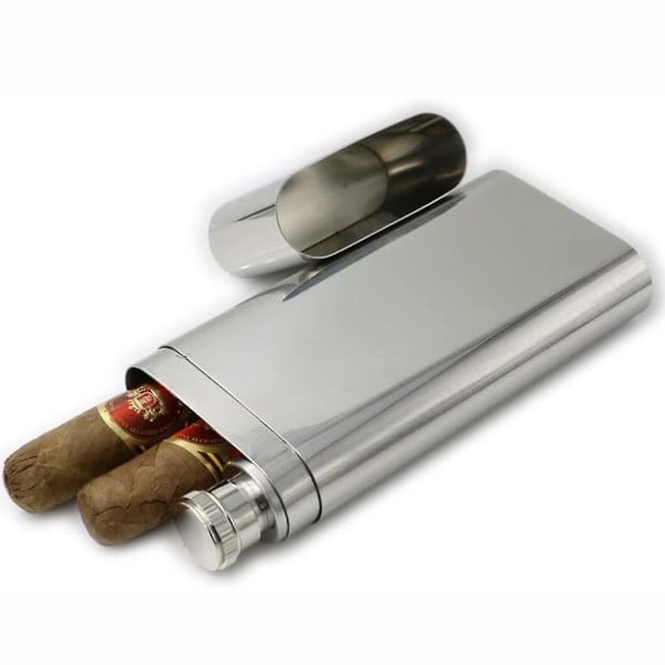 Cigarrrör med kolv, resefodral i rostfritt stål för cigarrer, herrarnas cigarrkolv (silver, 173*70*26mm)