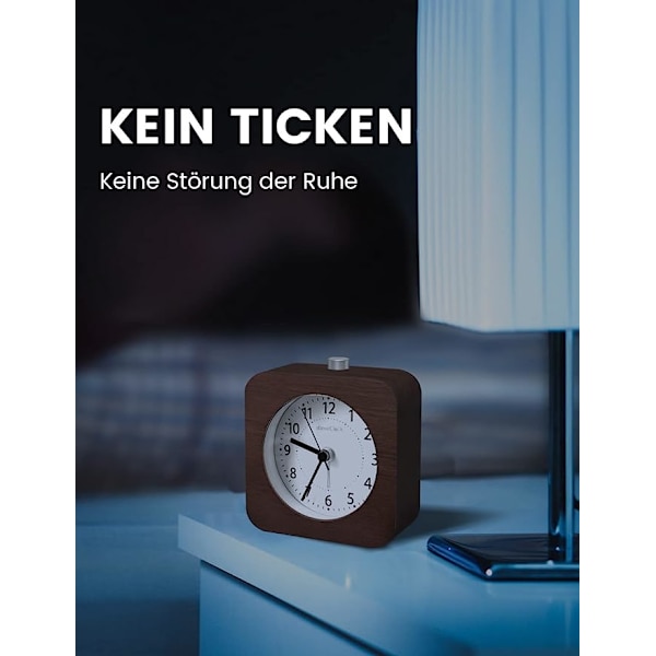 Träväckarklocka, tyst analog väckarklocka utan tickande