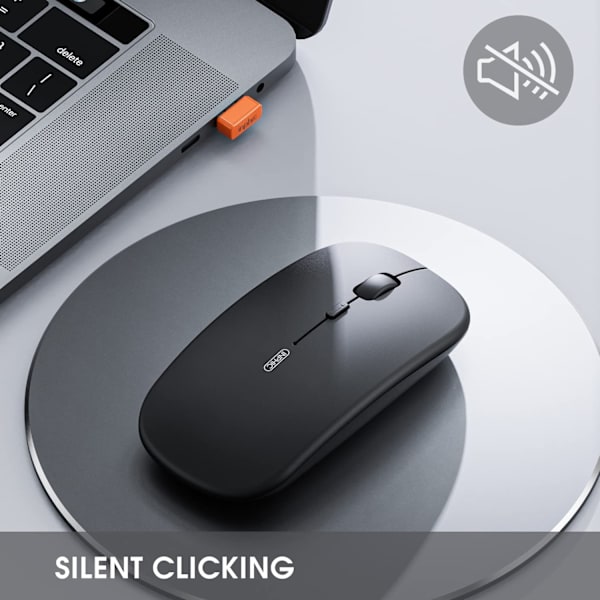 Svart Bluetooth-mus, trippel läge laddningsbar tyst Bluetooth