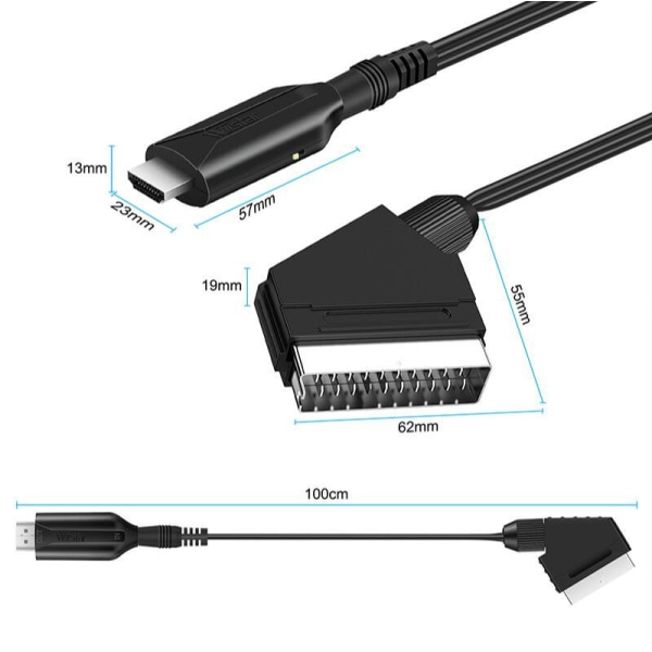 Scart til HDMI-konverter, Alt-i-en Scart til HDMI-adapter, 1080P