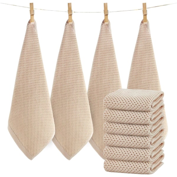 Set med 6 beige bomullskjøkkenhåndklær Servietter 33x33 cm