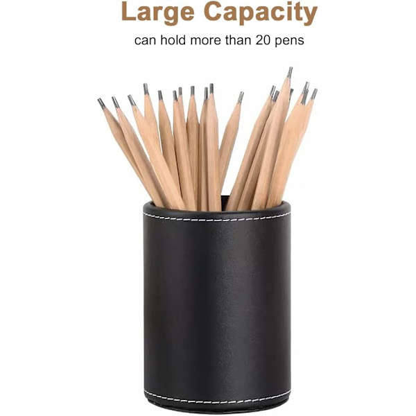 Læder skrivebord blyant pot, skrivebord pen holder skrivebord pen pot, rund PU L