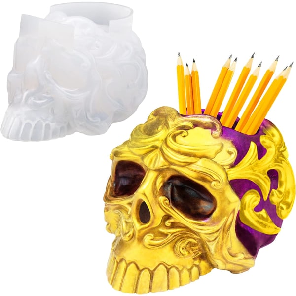 Harpiksform for hodeskalle, Skull Pen Holder Harpiksformer, Skull Silico