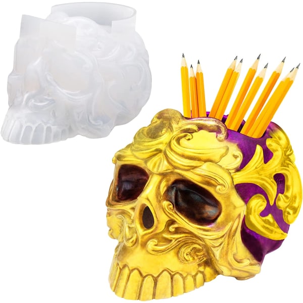 Resin Mold for Skull, Skull Pen Holder Resin Molds, Skull Silico