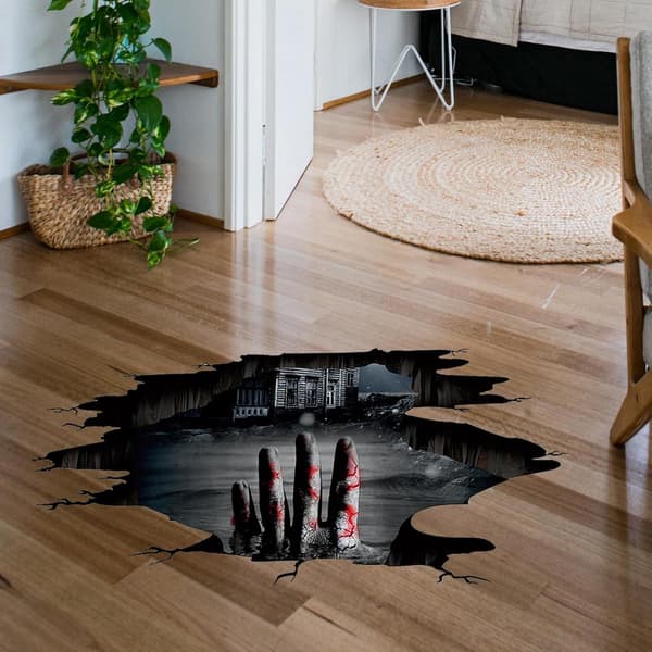 Halloween Golv Dekaler 3D Läskig Blodig Hand Klor Golv Vägg