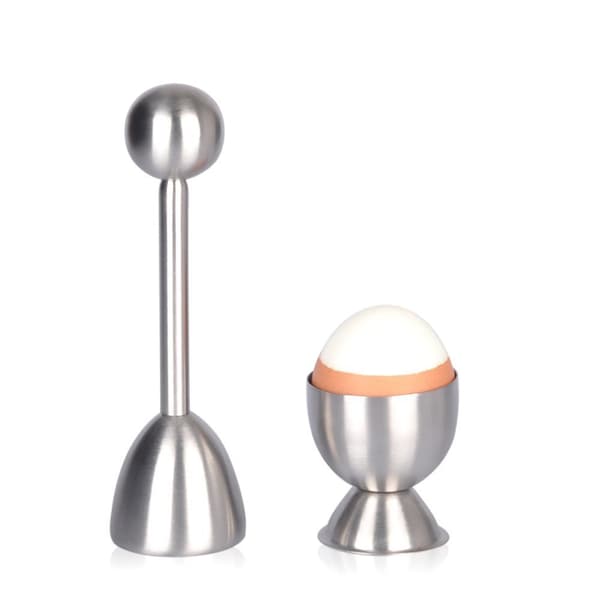 Eggkutter i rustfritt stål, 1 stk sølv eggeskallåpner, hard