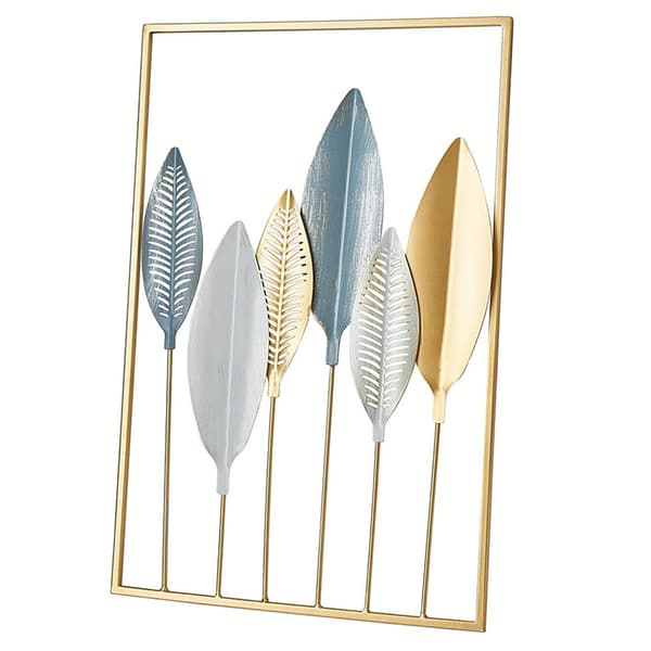 Metallveggdekorasjon Blå og Gullblader H 43cm