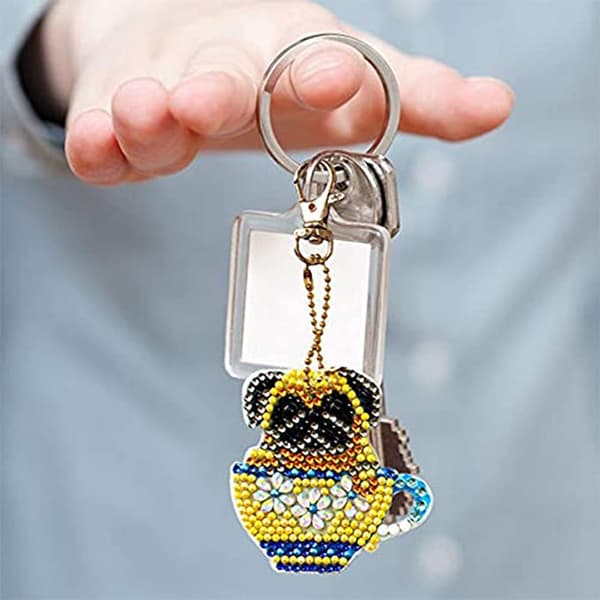 Diamond Painting Keychain Set (Set om 4 koppdjur), 5D DIY Dia