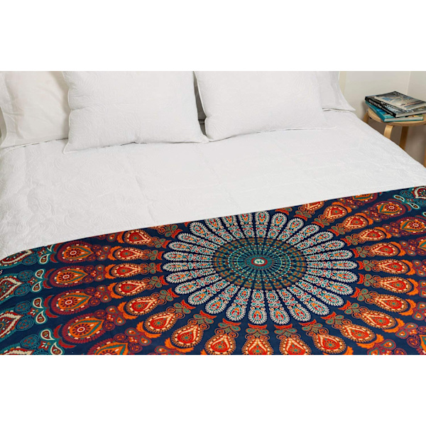 200*150cm Sininen-punainen Mandala-seinävaate - Luonnonvalkoinen - Puuvilla, Iso, V