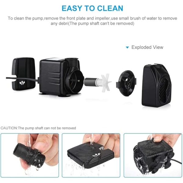 1 stk nedsenkbar vannpumpe, 25W 1800L/H minipumpe for akvarium, justerbar fontenepumpe for damfontene fisketank med 3 dyser, 1,9 m ledning (støy 20 til 30 DB)