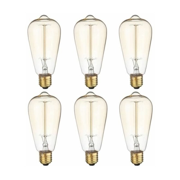 6x E26 60W Edison-pære Glødelampe 220V ST64 Retro 64mm x 1