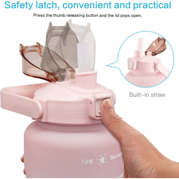 (Pink) - 2 liters vandflaske, BPA-fri, med motiverende tidsmarkering