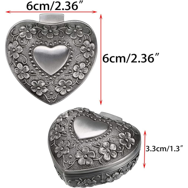 Vintage Heart Shape smykkeskrin - liten antikk ring/øredobber/ne