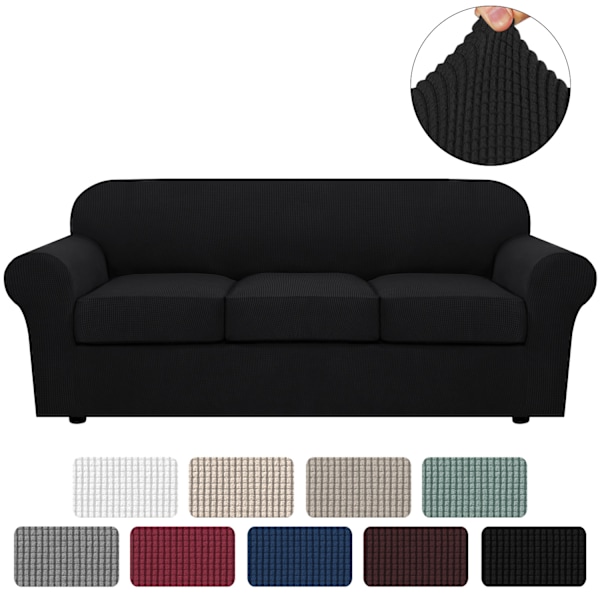 4-delt Sofa Betræk til 3-puds Sofa - Sofa Slipcover Blød Sofa Betræk (Sort)