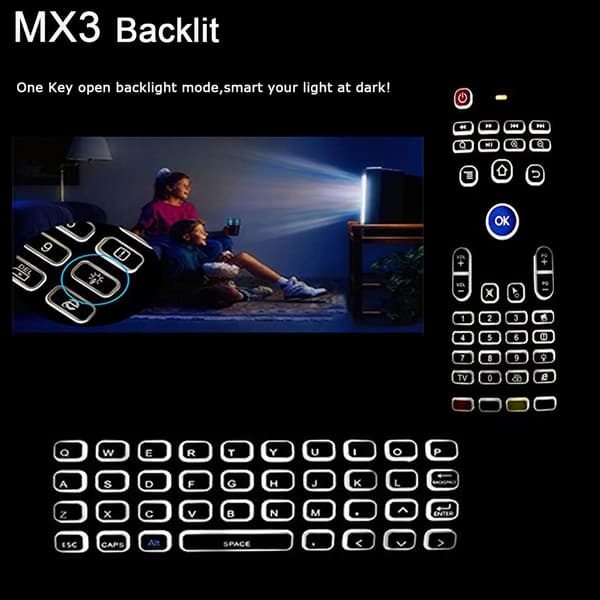 Air Mouse, MX3 Pro Bakgrundsbelyst Mini Tangentbordsfjärrkontroll, Mini Tråd