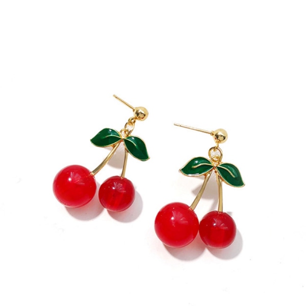 S925 silver needles cherry glass fruit earrings double red l